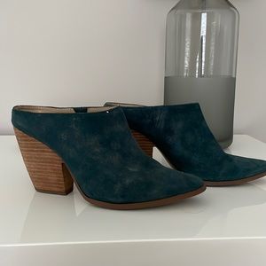 Anthropologie beautiful suede bootie slides, size 6.5